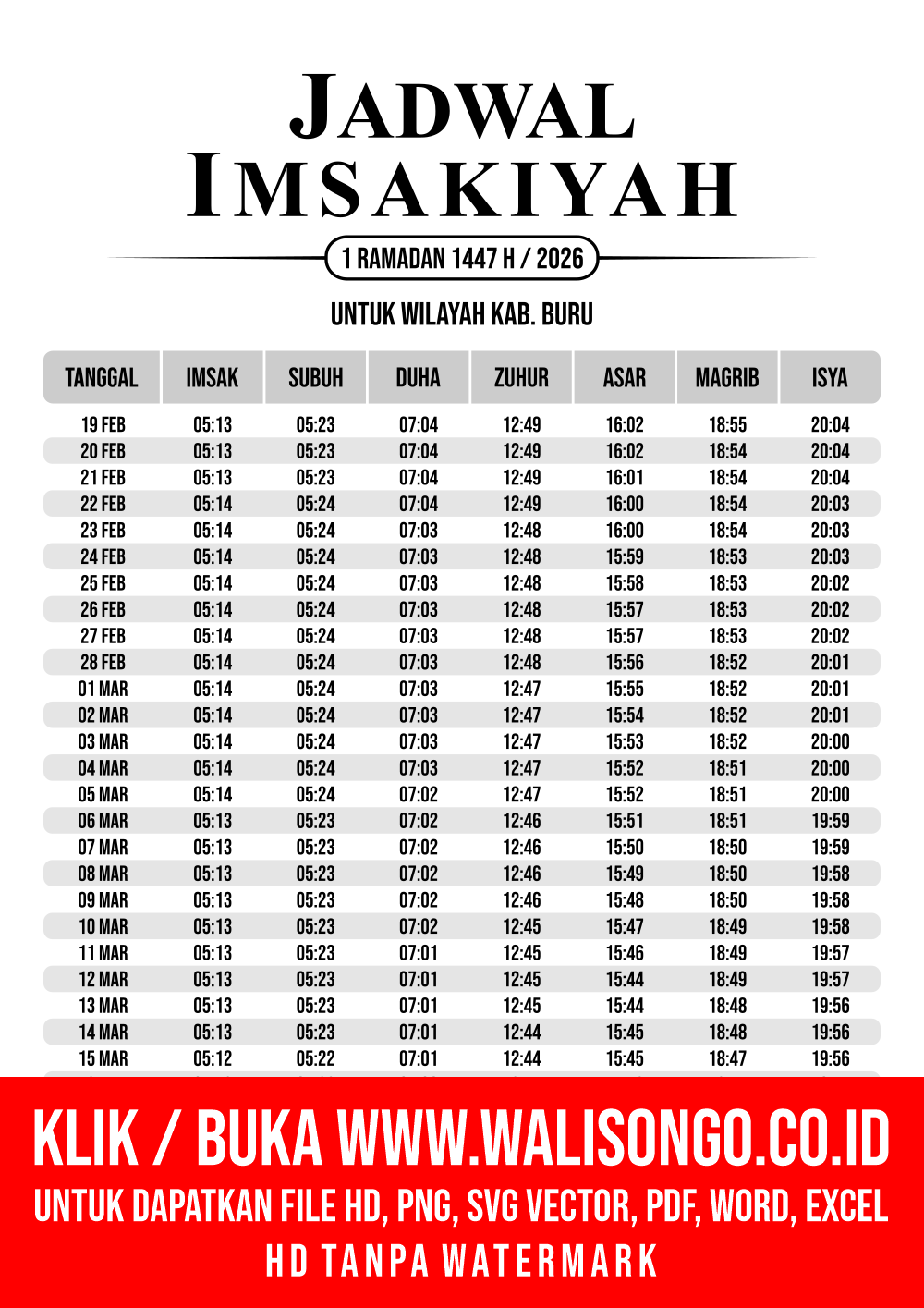 Desain Jadwal imsak Kab. Buru 2026