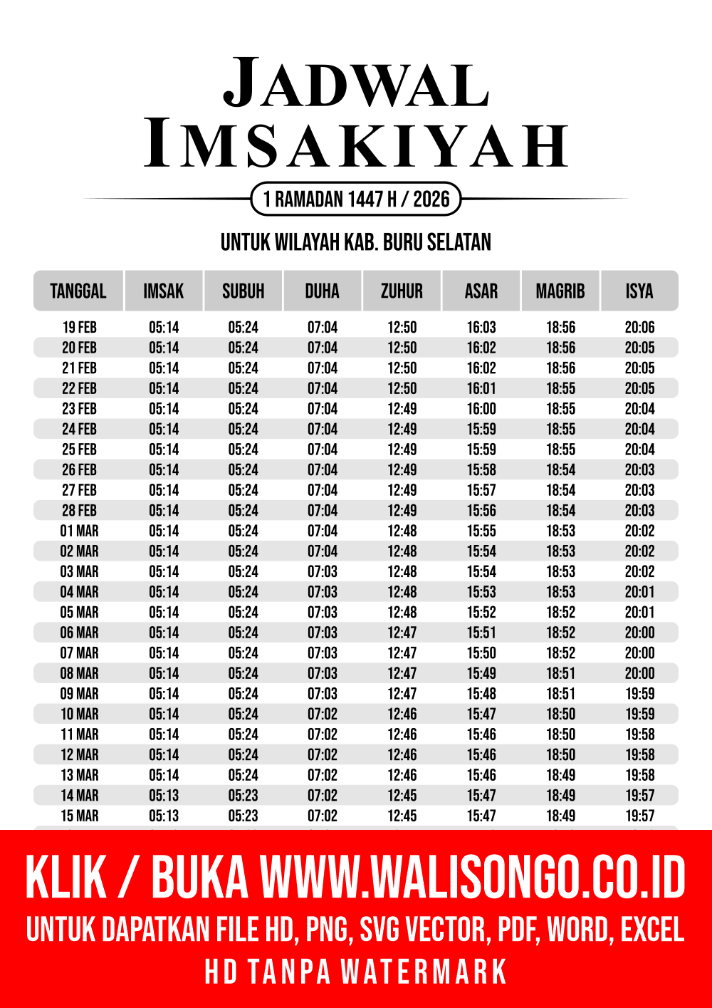 Desain Jadwal imsak Kab. Buru Selatan 2026