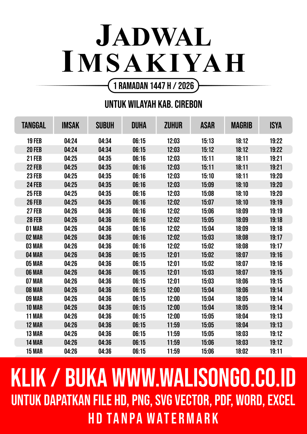 Desain Jadwal imsak Kab. Cirebon 2026