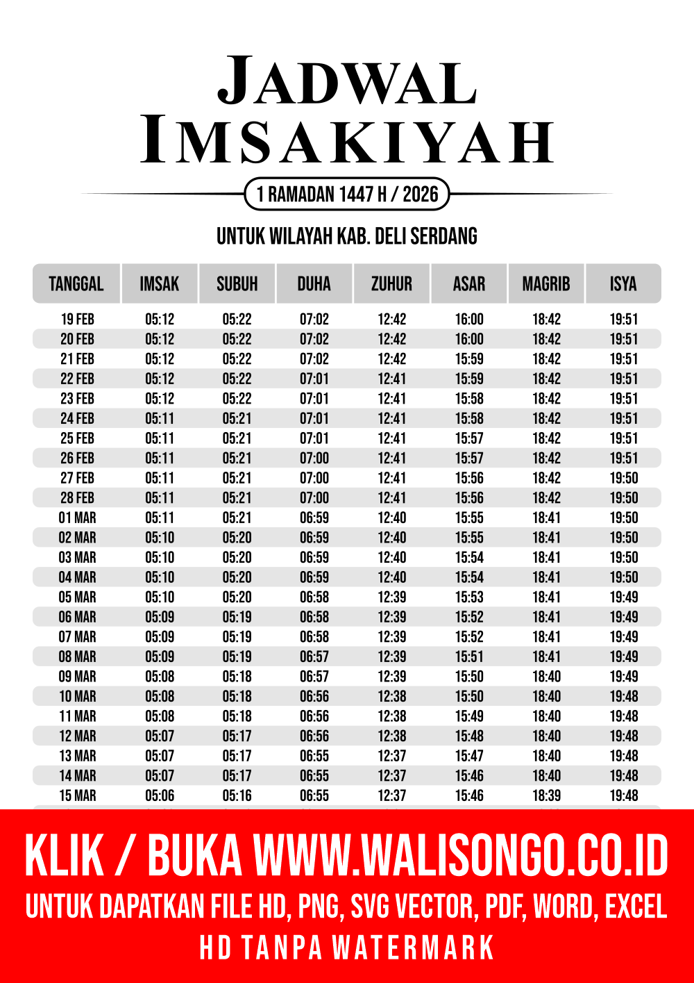 Desain Jadwal imsak Kab. Deli Serdang 2026