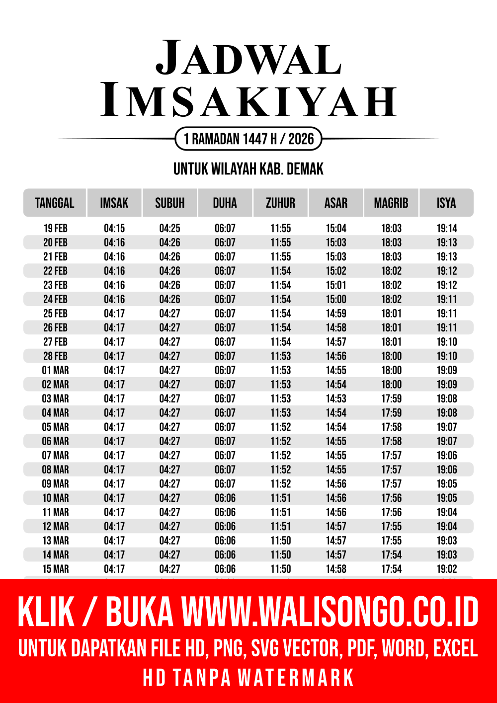 Desain Jadwal imsak Kab. Demak 2026