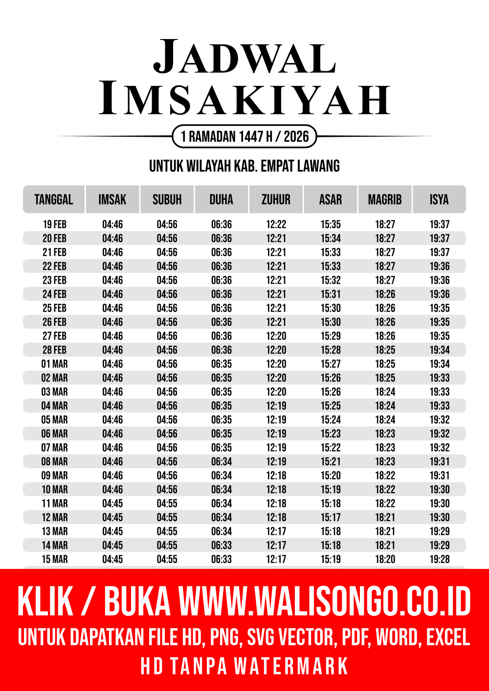 Desain Jadwal imsak Kab. Empat Lawang 2026