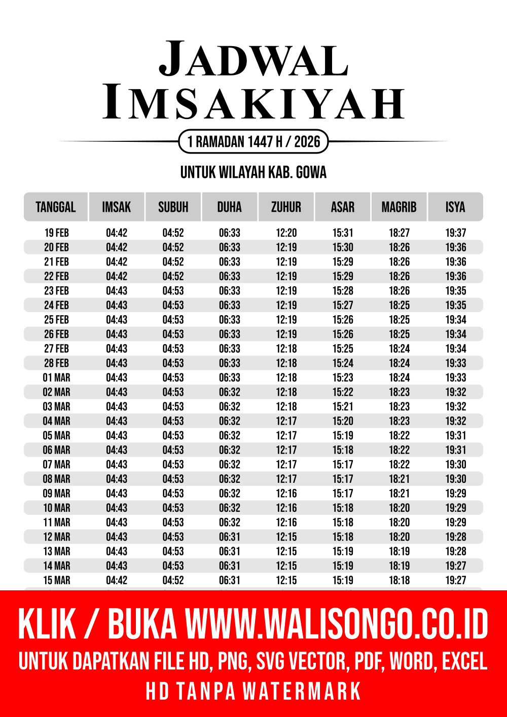 Desain Jadwal imsak Kab. Gowa 2026