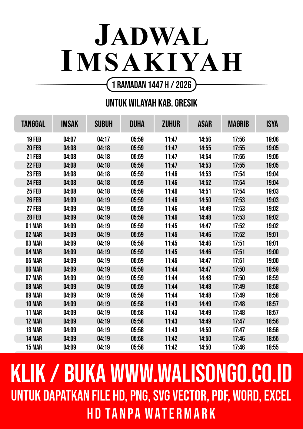 Desain Jadwal imsak Kab. Gresik 2026