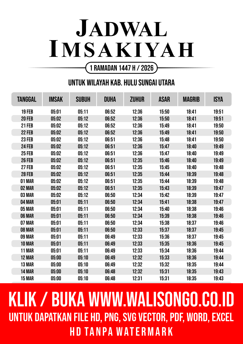 Desain Jadwal imsak Kab. Hulu Sungai Utara 2026