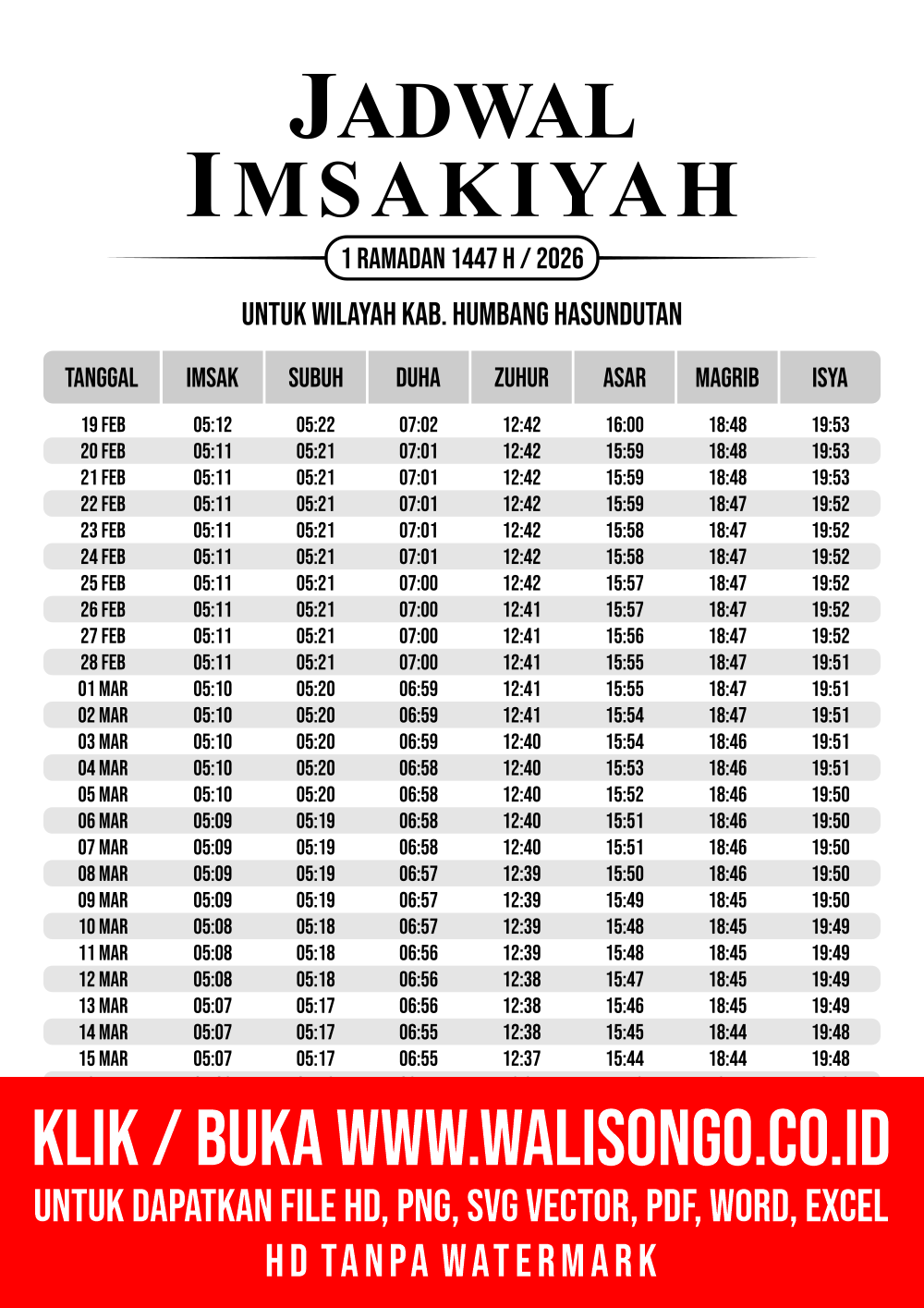 Desain Jadwal imsak Kab. Humbang Hasundutan 2026
