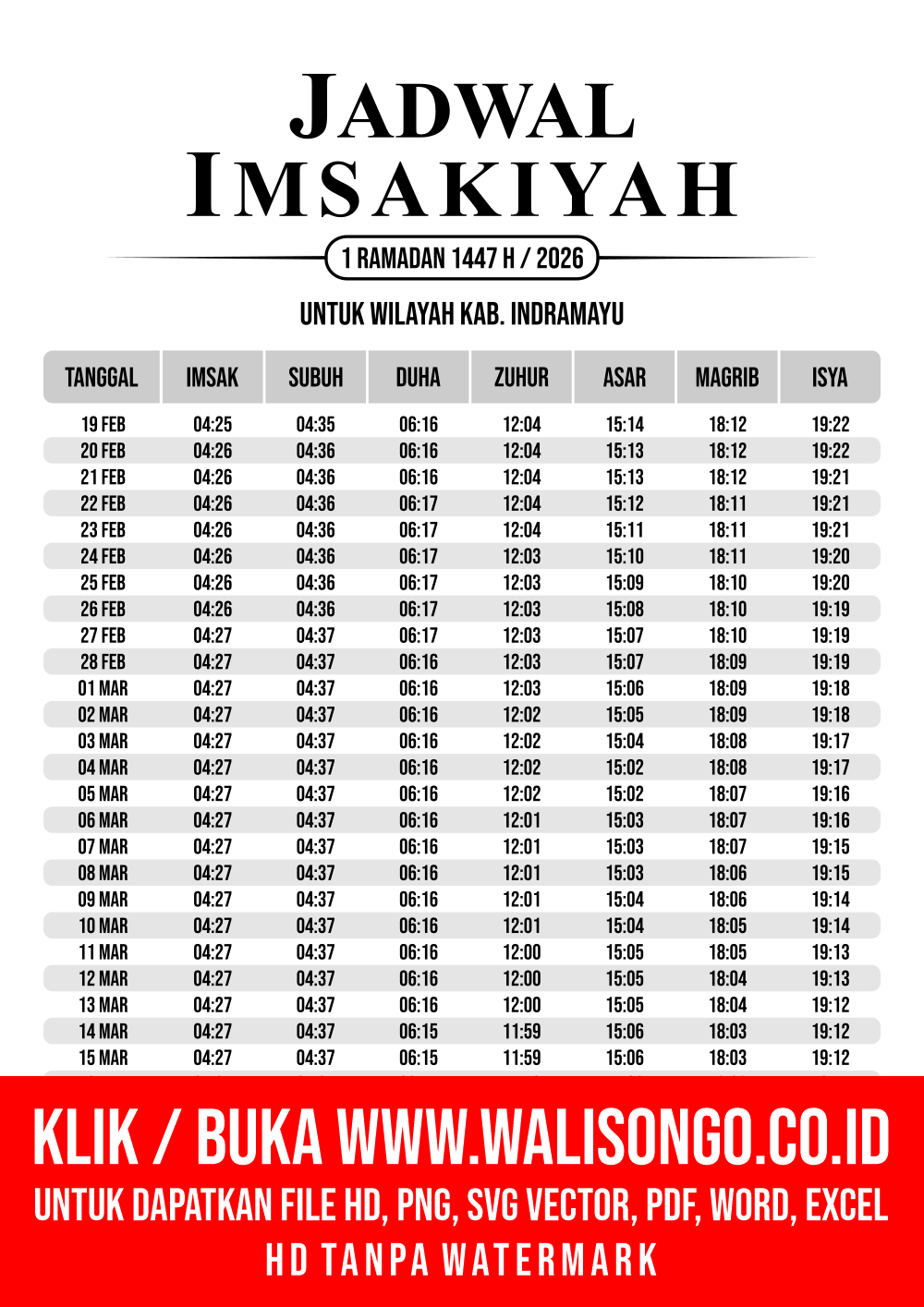 Desain Jadwal imsak Kab. Indramayu 2026