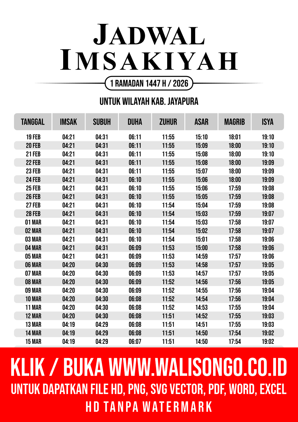 Desain Jadwal imsak Kab. Jayapura 2026