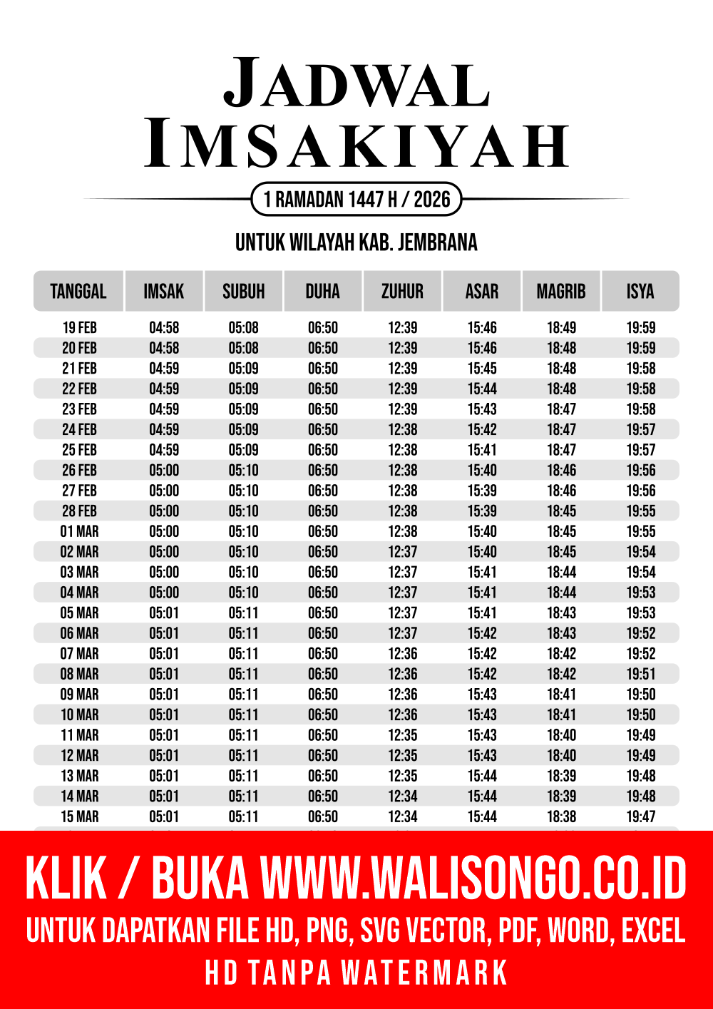 Desain Jadwal imsak Kab. Jembrana 2026