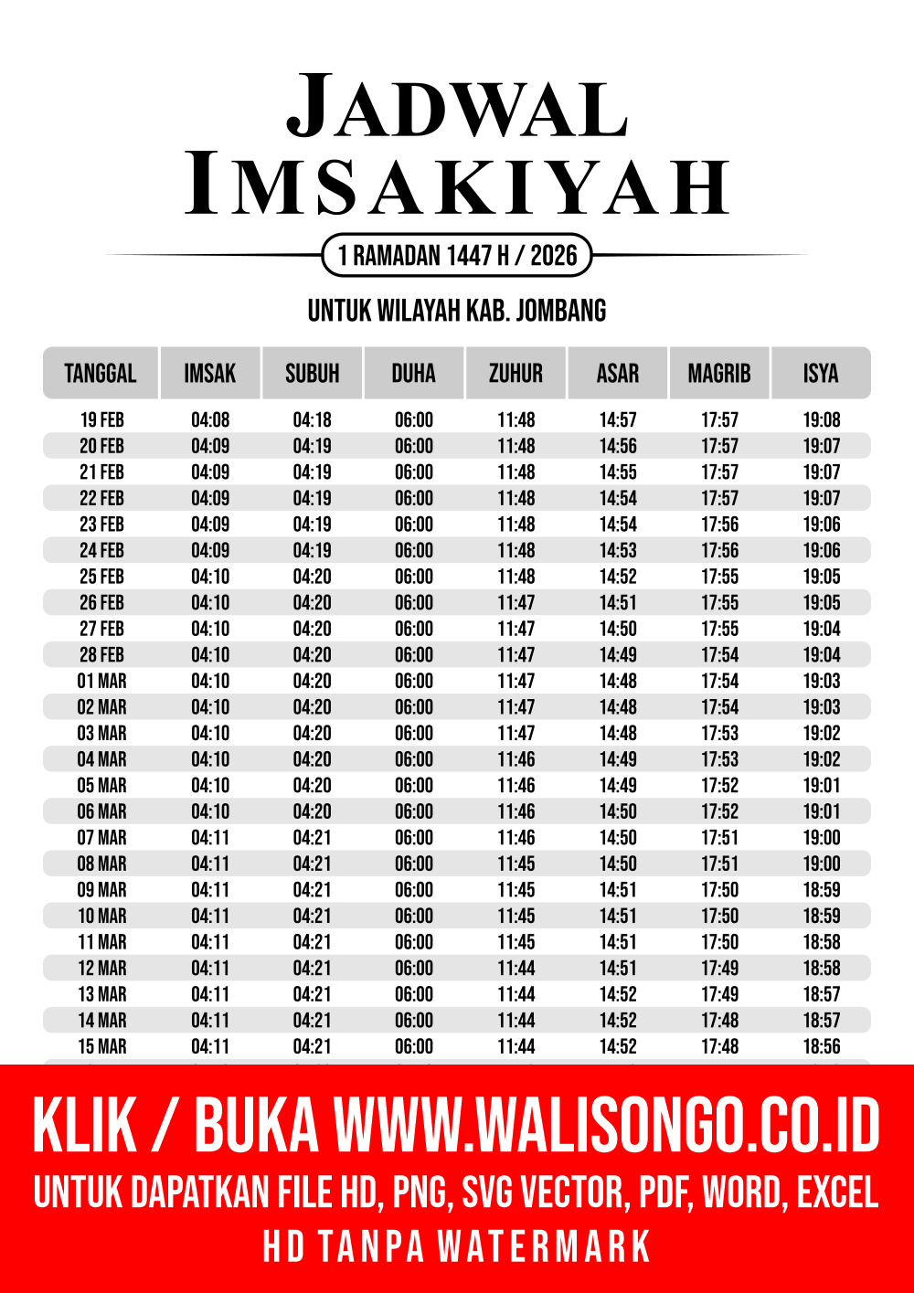 Desain Jadwal imsak Kab. Jombang 2026