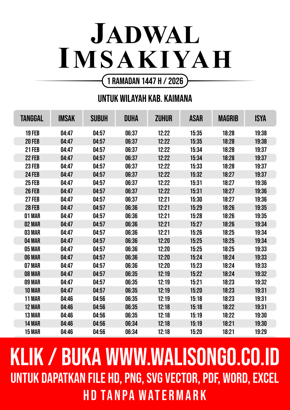 Desain Jadwal imsak Kab. Kaimana 2026