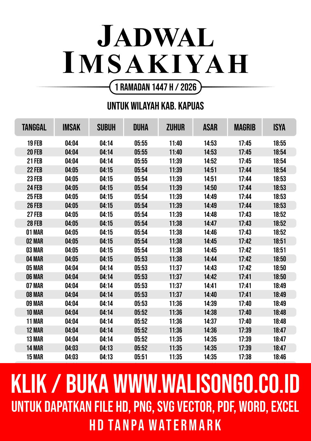 Desain Jadwal imsak Kab. Kapuas 2026