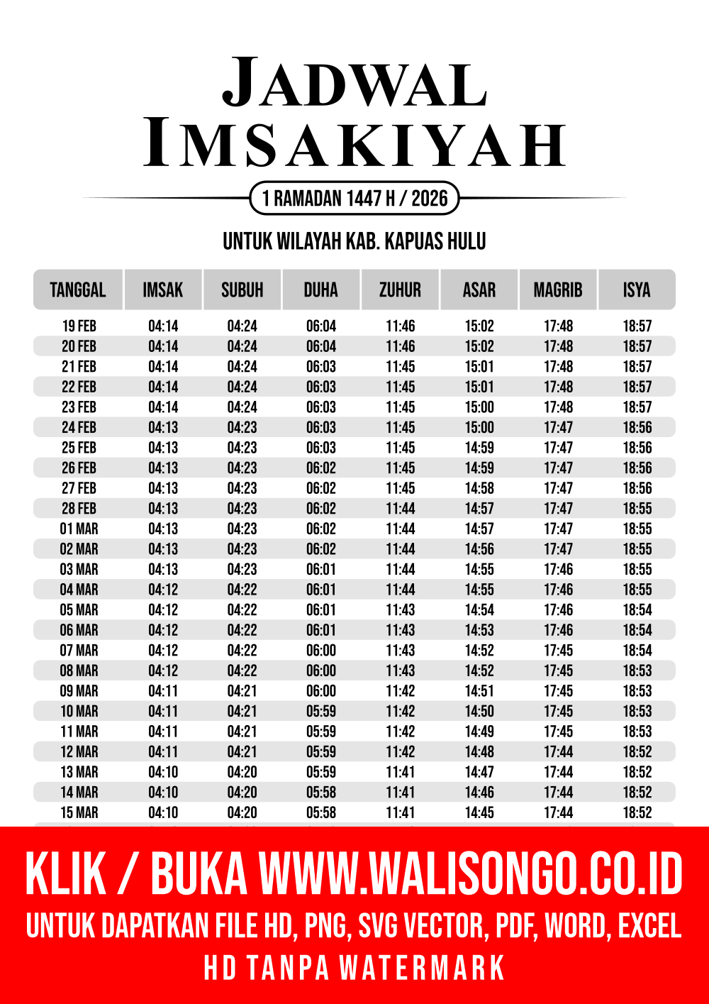 Desain Jadwal imsak Kab. Kapuas Hulu 2026