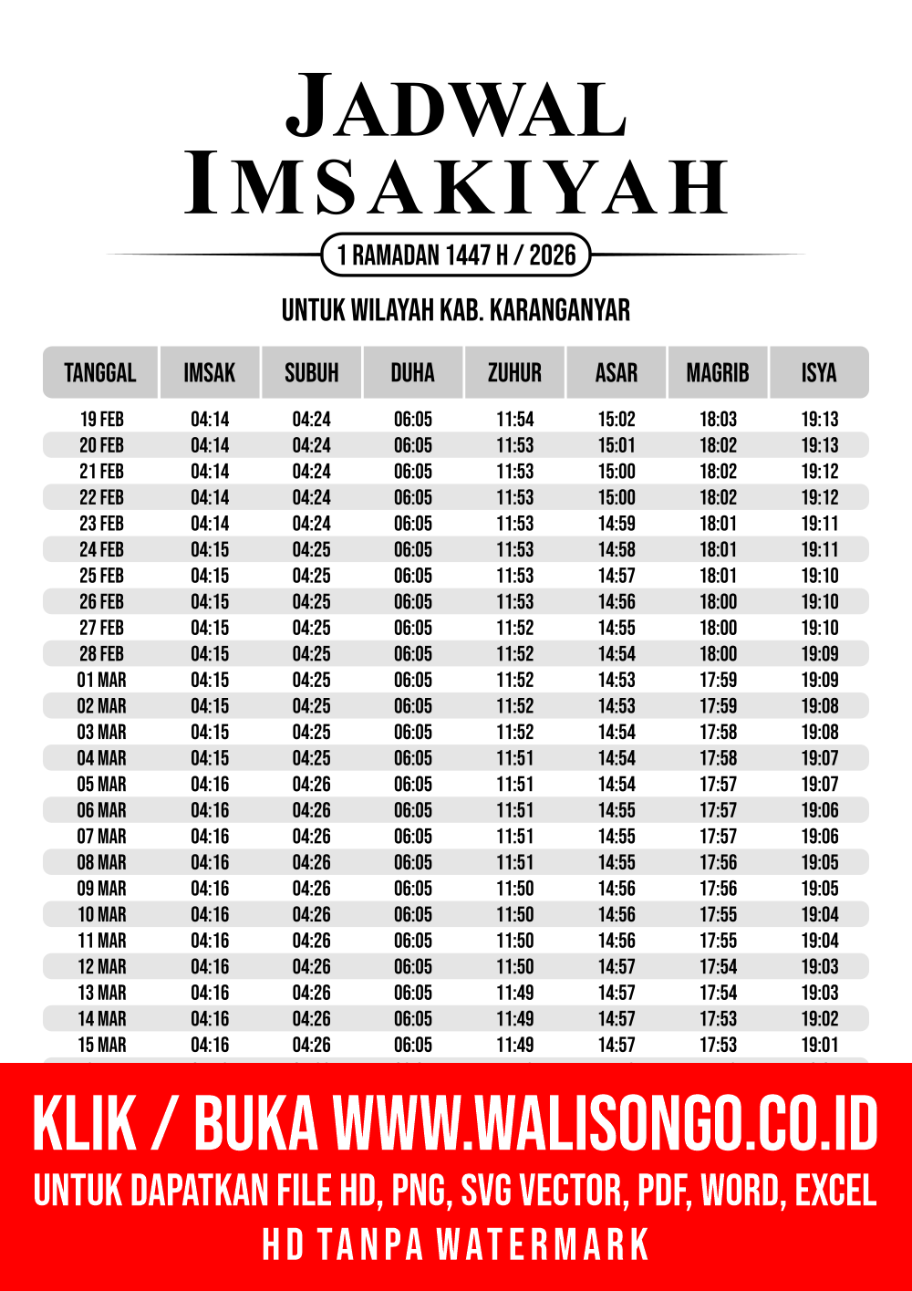 Desain Jadwal imsak Kab. Karanganyar 2026