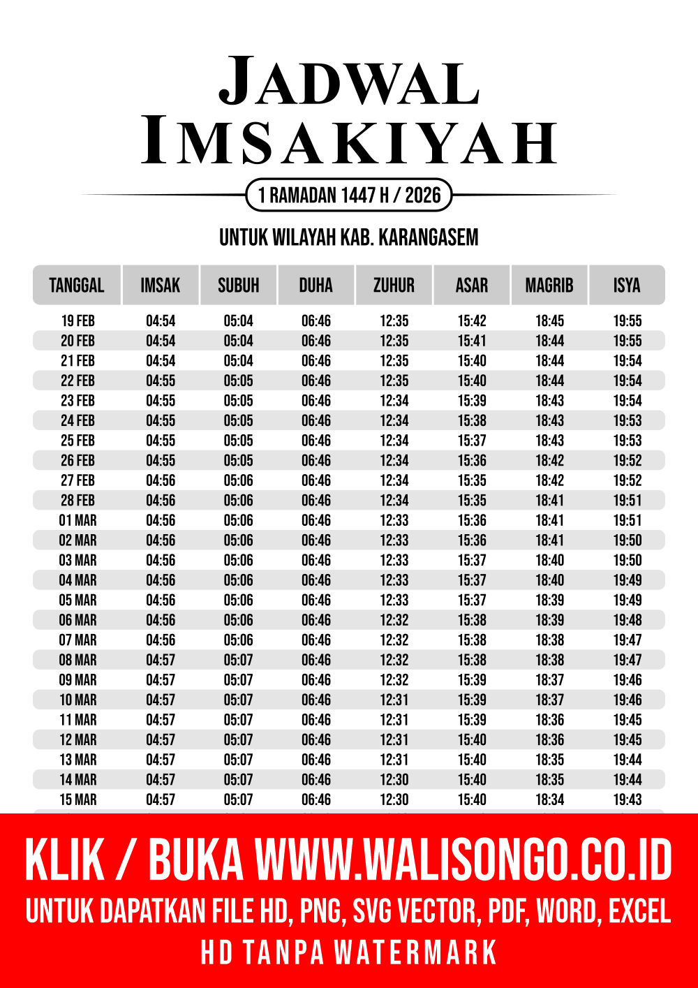 Desain Jadwal imsak Kab. Karangasem 2026