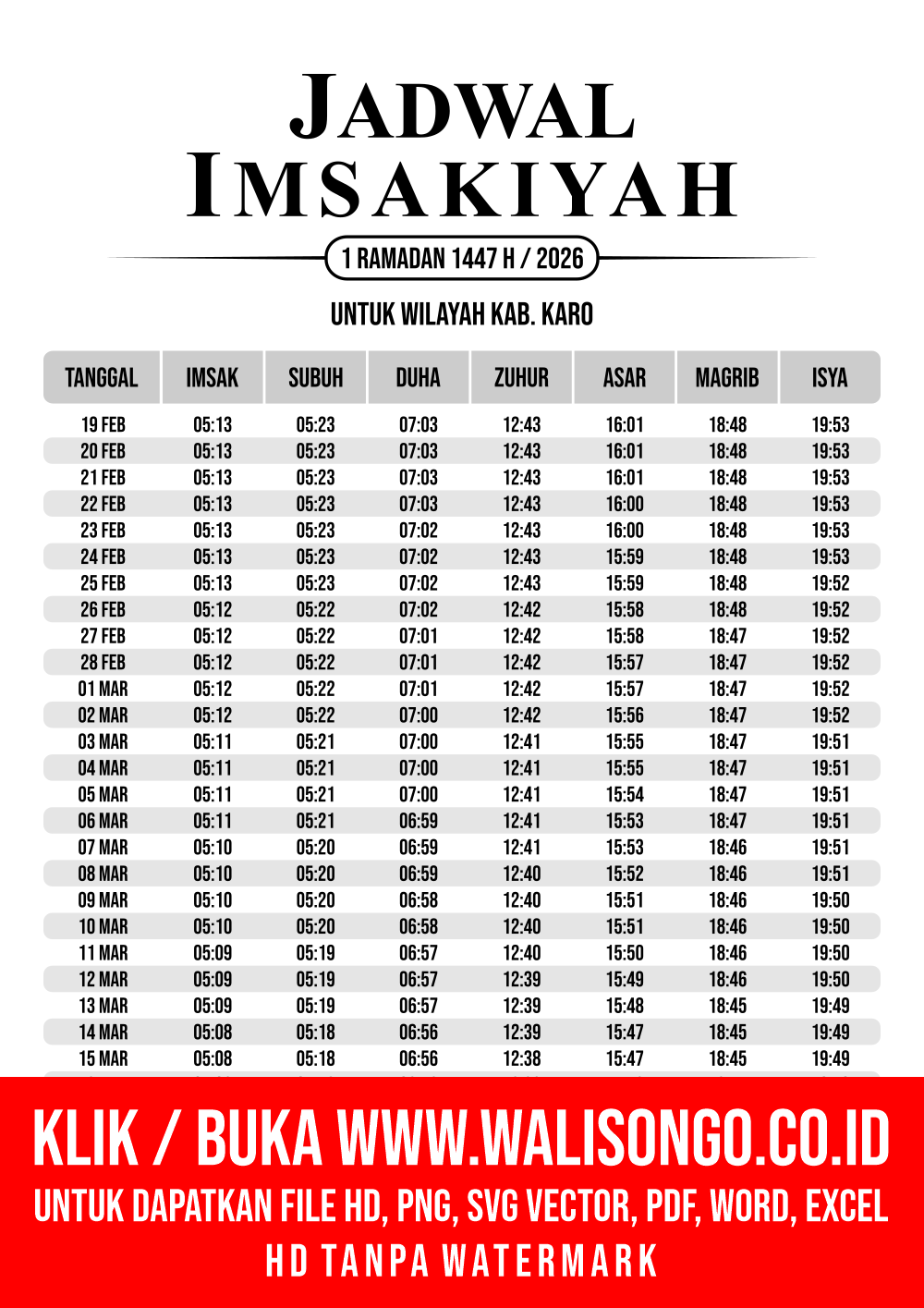 Desain Jadwal imsak Kab. Karo 2026