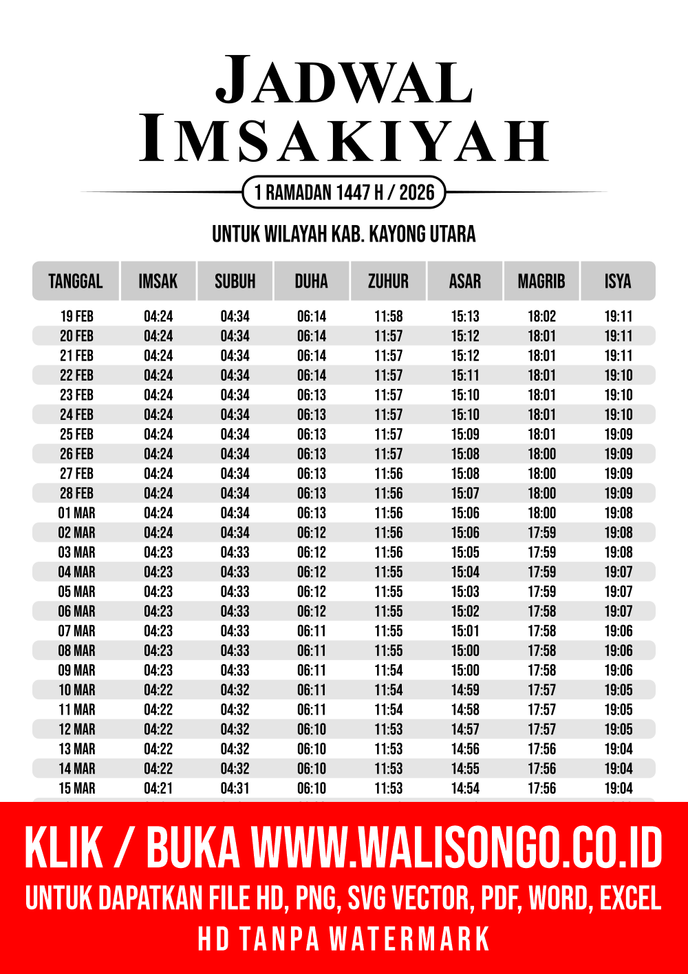 Desain Jadwal imsak Kab. Kayong Utara 2026