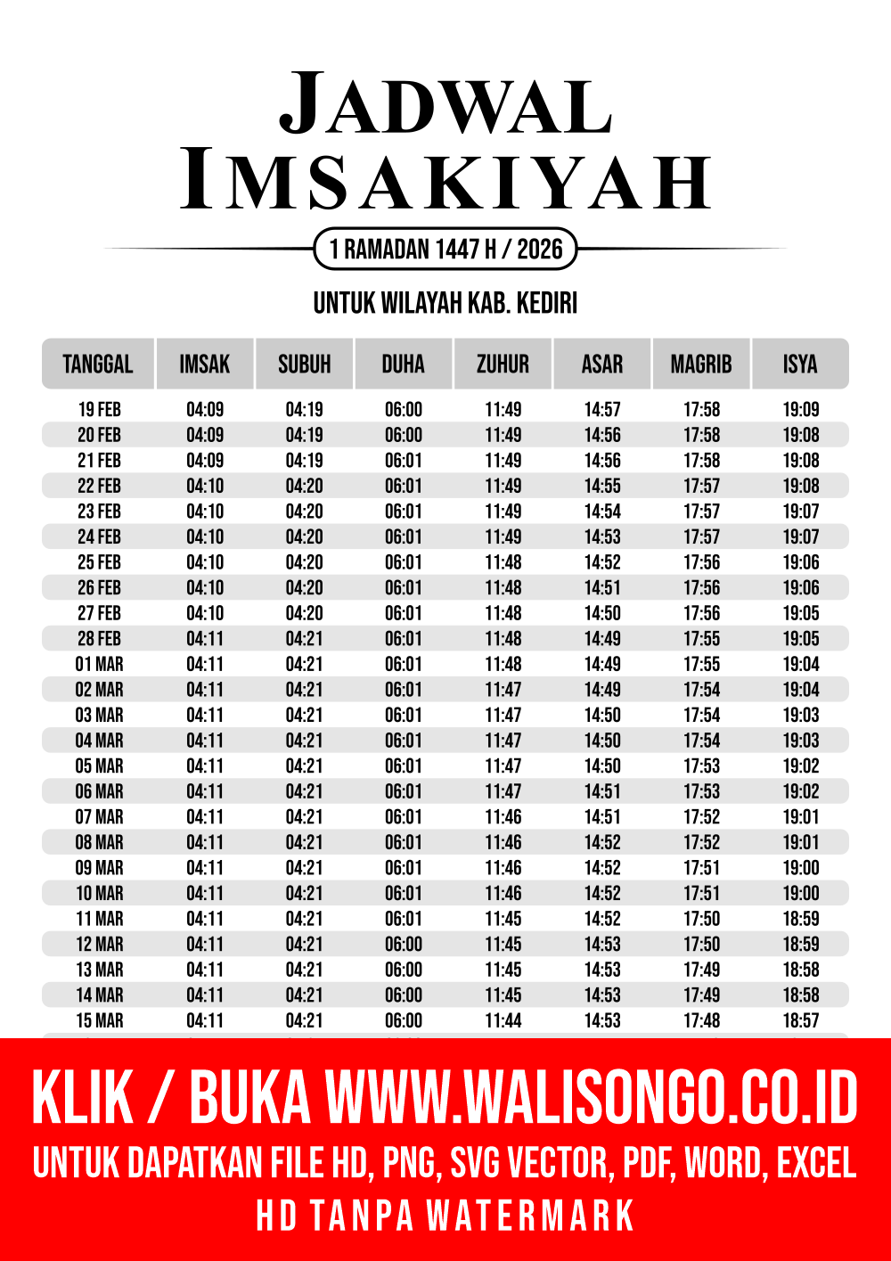 Desain Jadwal imsak Kab. Kediri 2026