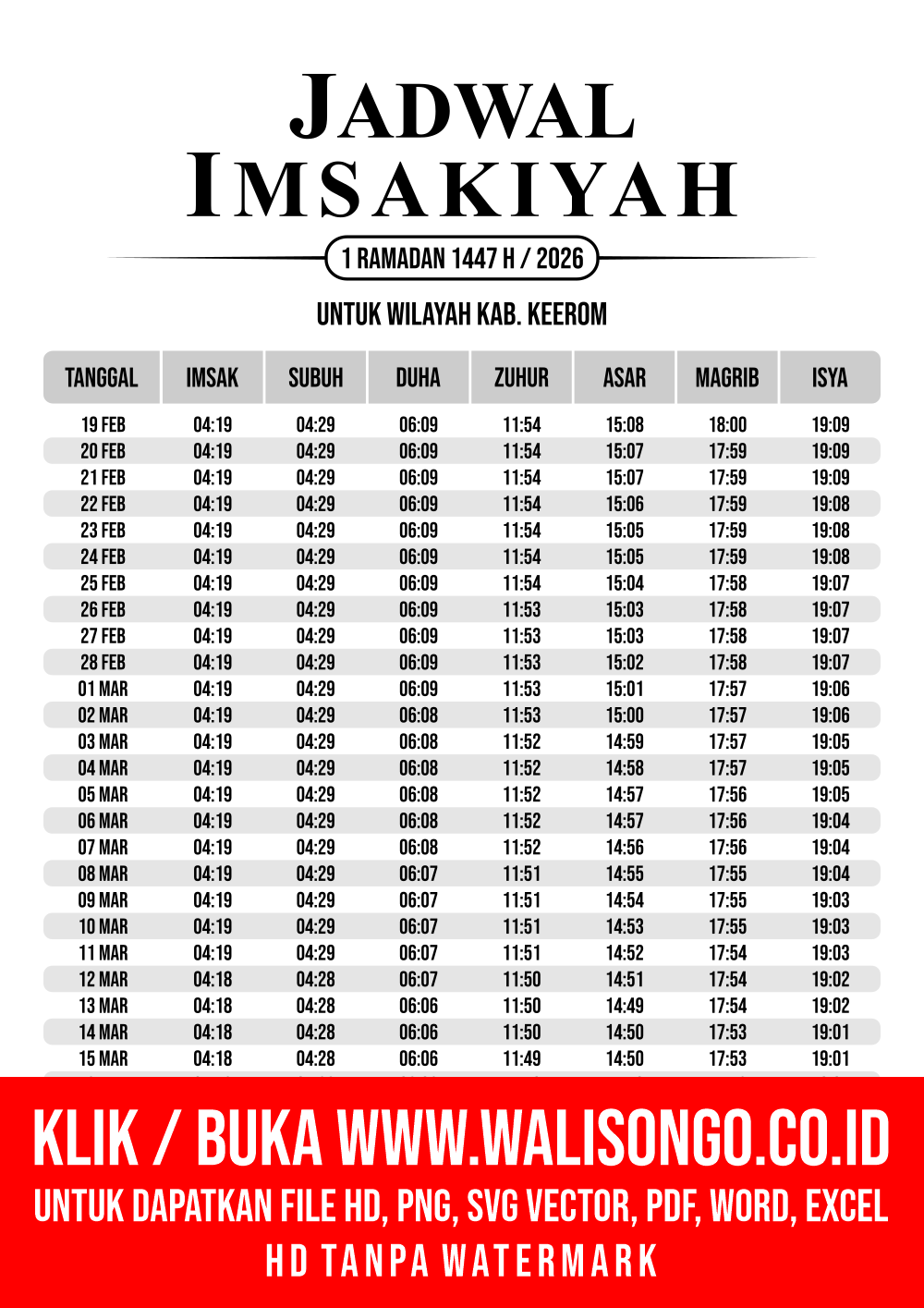 Desain Jadwal imsak Kab. Keerom 2026
