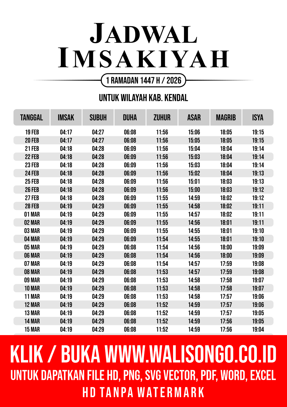 Desain Jadwal imsak Kab. Kendal 2026