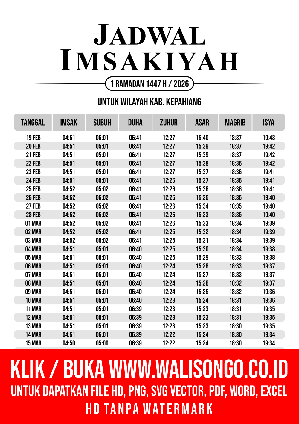 Desain Jadwal imsak Kab. Kepahiang 2026