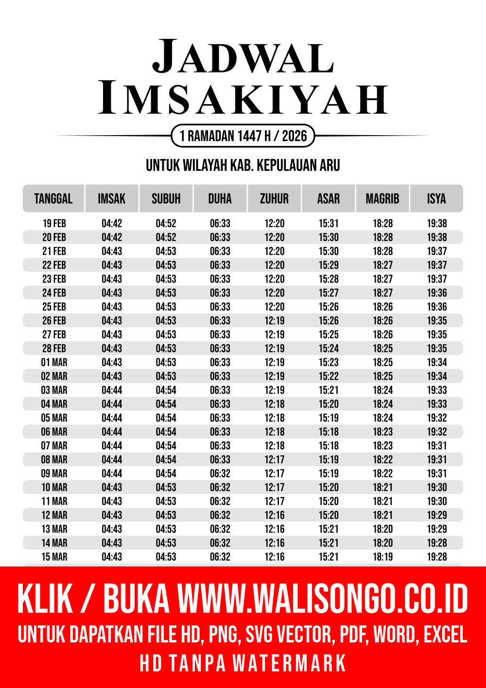Desain Jadwal imsak Kab. Kepulauan Aru 2026
