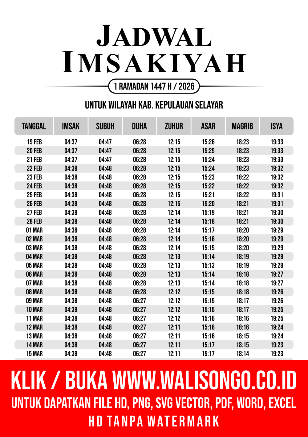Desain Jadwal imsak Kab. Kepulauan Selayar 2026