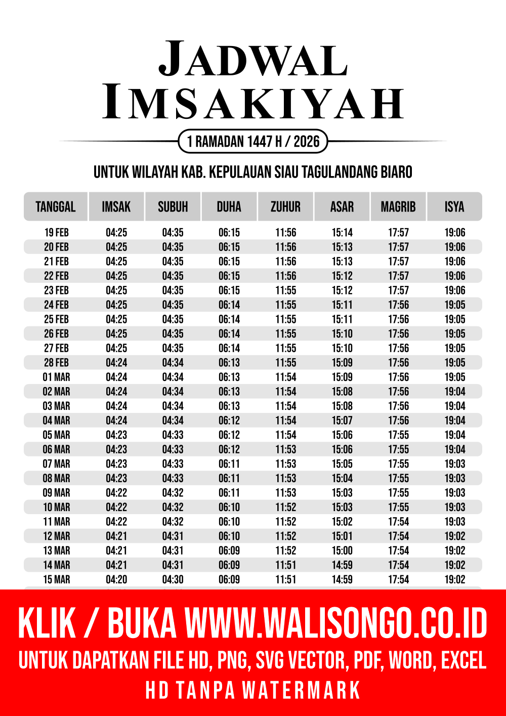 Desain Jadwal imsak Kab. Kepulauan Siau Tagulandang Biaro 2026