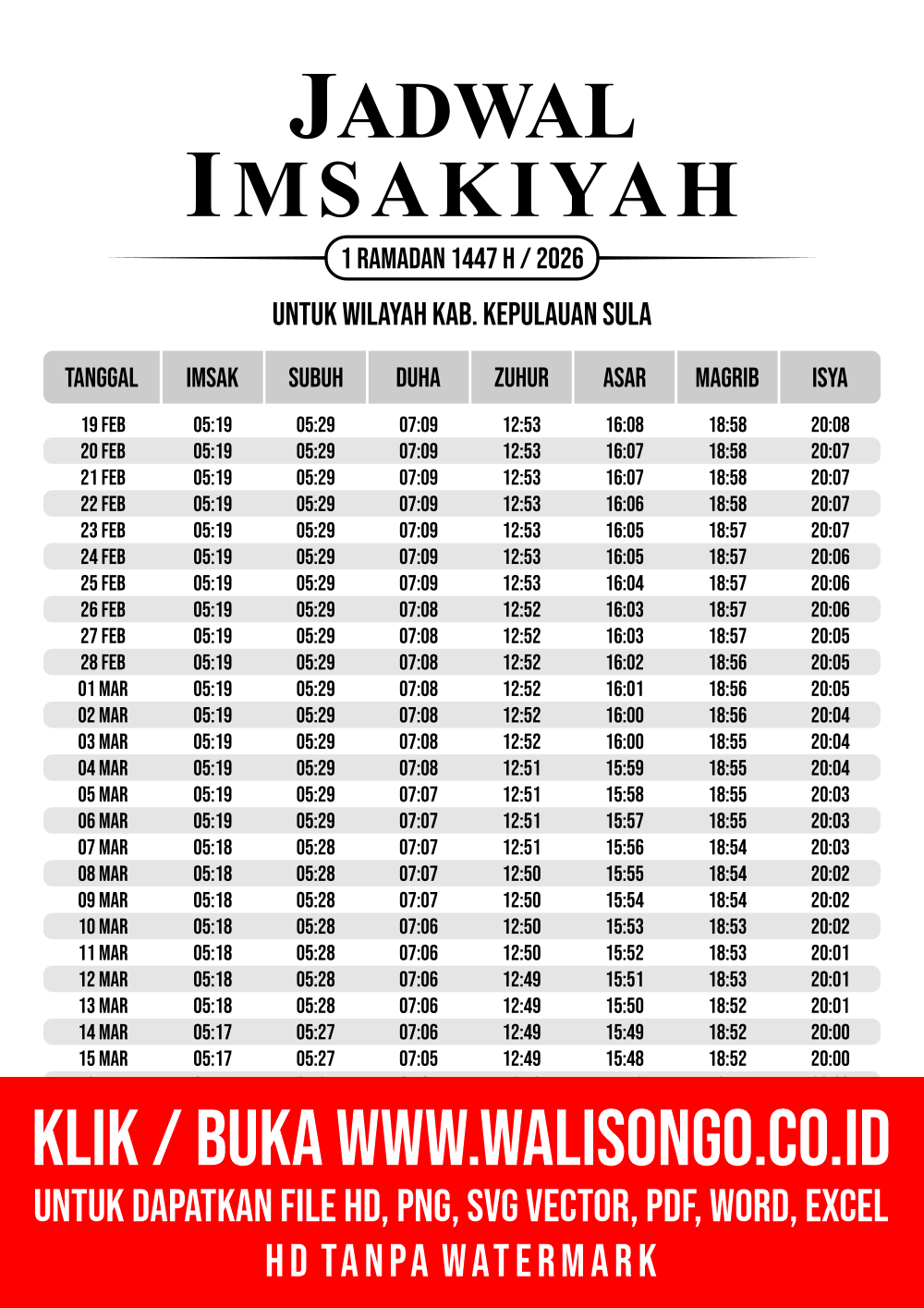 Desain Jadwal imsak Kab. Kepulauan Sula 2026