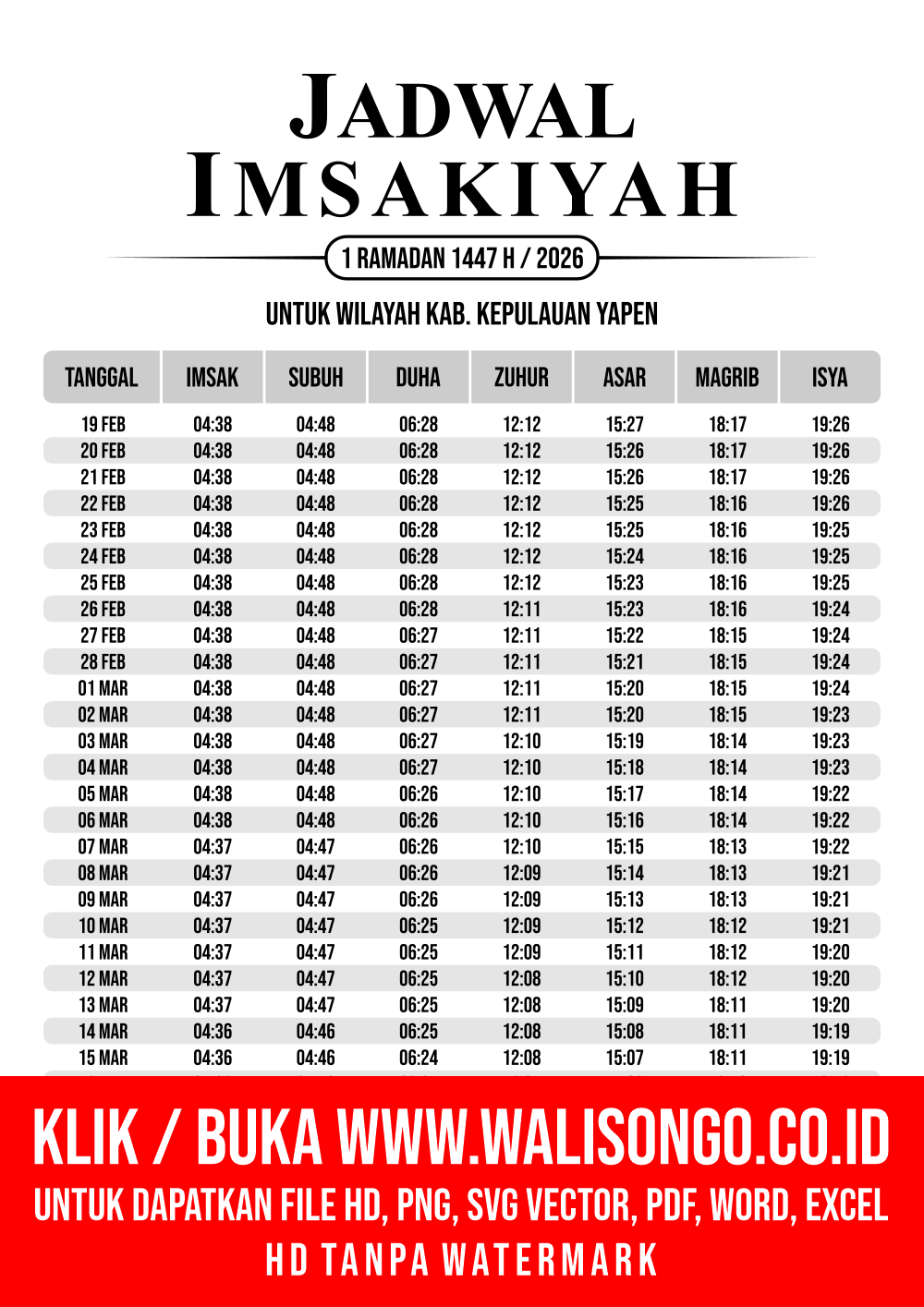 Desain Jadwal imsak Kab. Kepulauan Yapen 2026