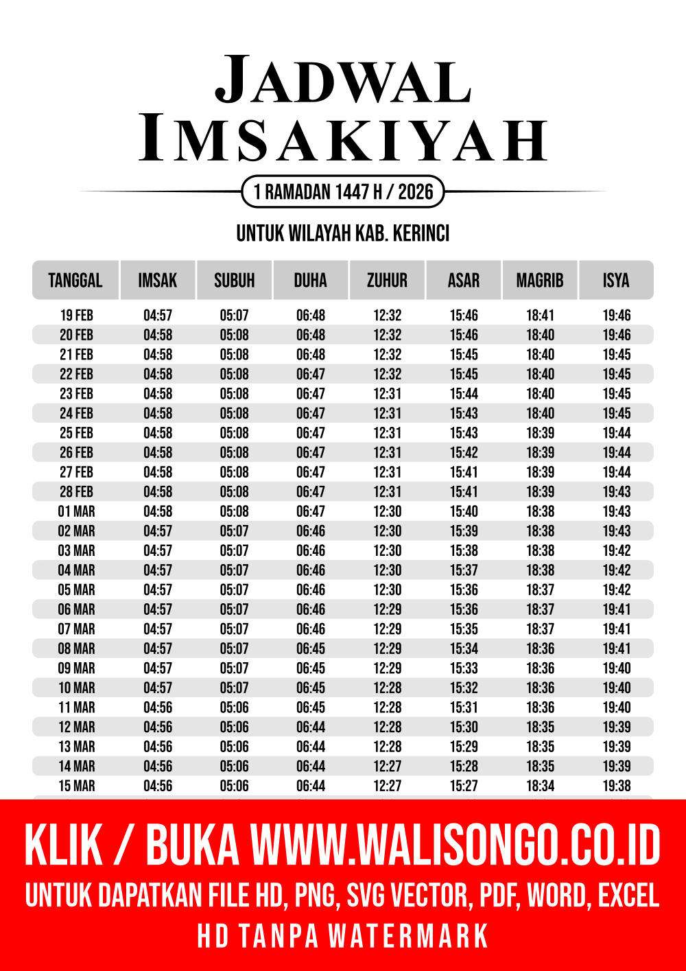 Desain Jadwal imsak Kab. Kerinci 2026