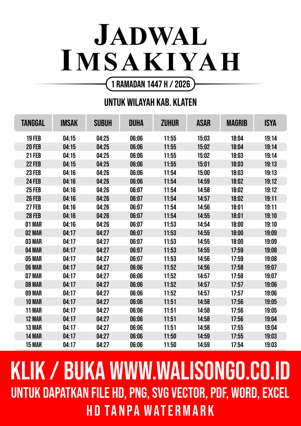 Desain Jadwal imsak Kab. Klaten 2026