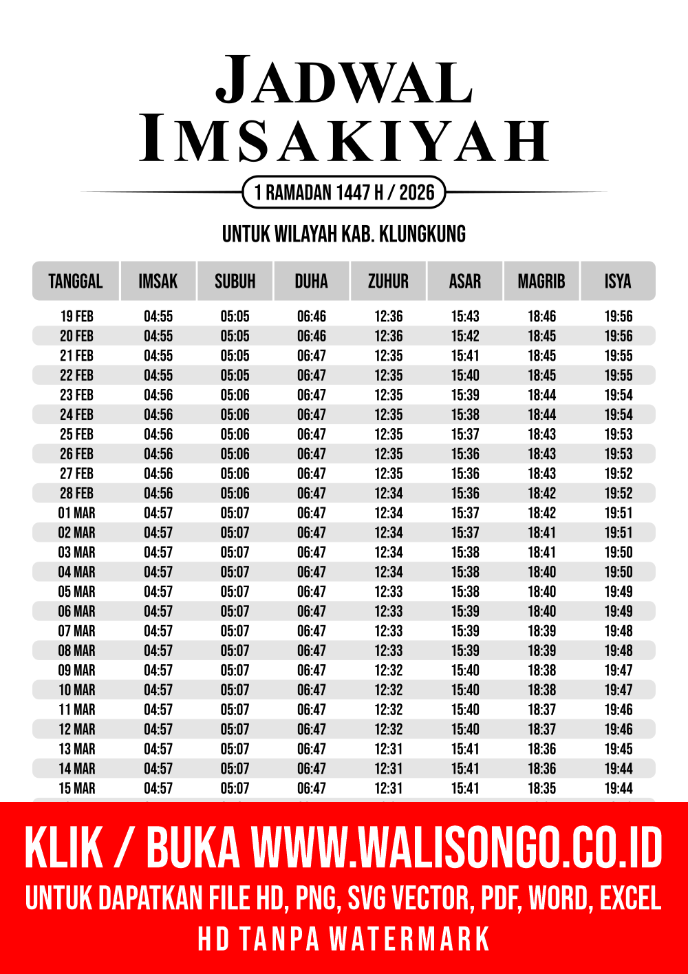 Desain Jadwal imsak Kab. Klungkung 2026
