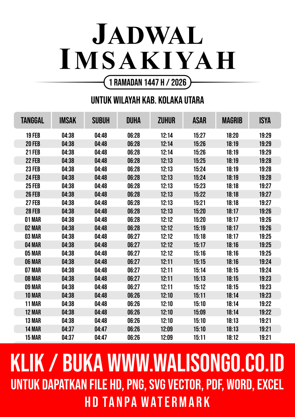 Desain Jadwal imsak Kab. Kolaka Utara 2026