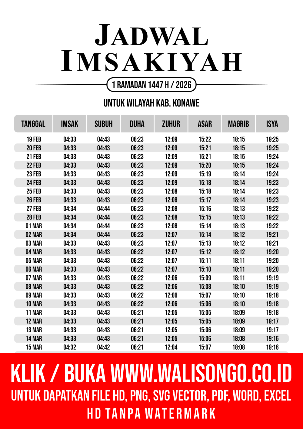 Desain Jadwal imsak Kab. Konawe 2026