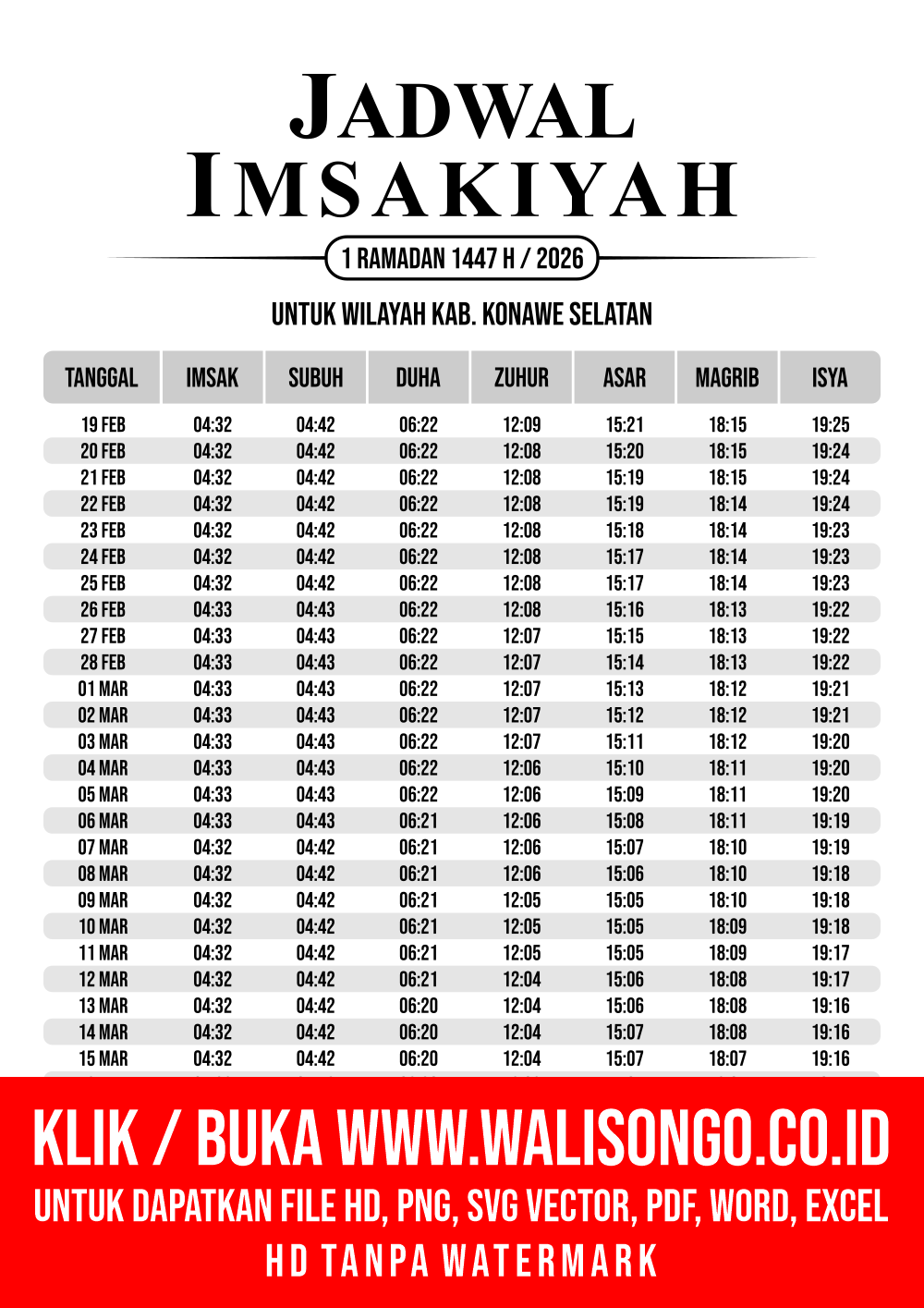 Desain Jadwal imsak Kab. Konawe Selatan 2026