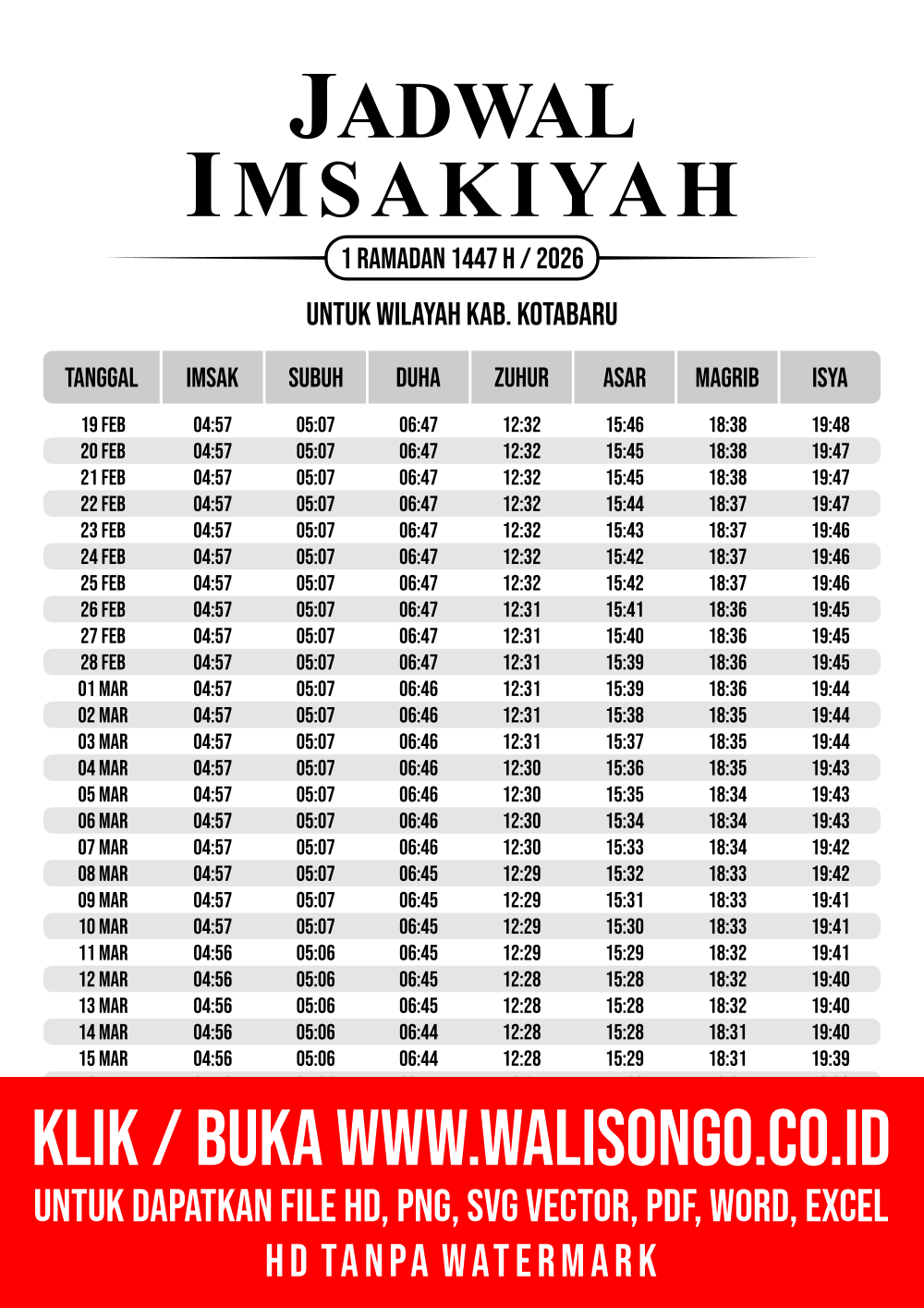 Desain Jadwal imsak Kab. Kotabaru 2026