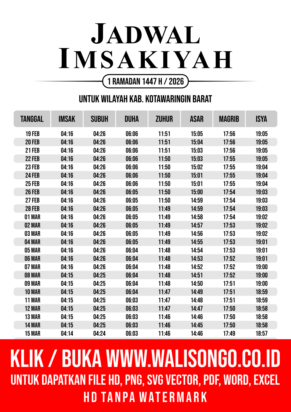 Desain Jadwal imsak Kab. Kotawaringin Barat 2026