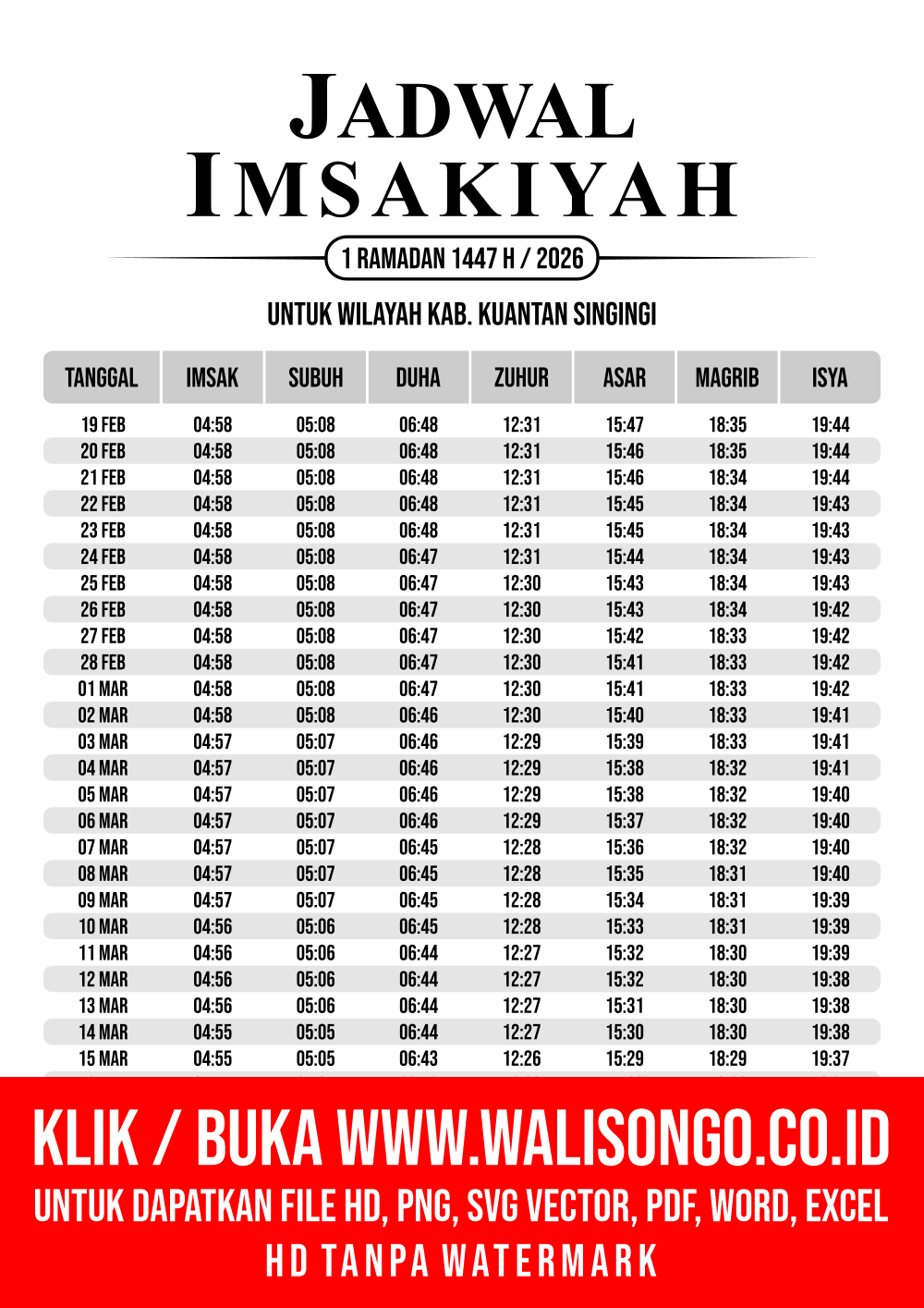 Desain Jadwal imsak Kab. Kuantan Singingi 2026