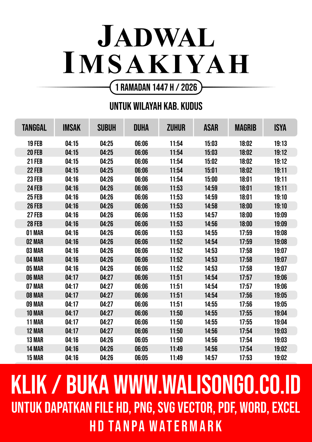 Desain Jadwal imsak Kab. Kudus 2026
