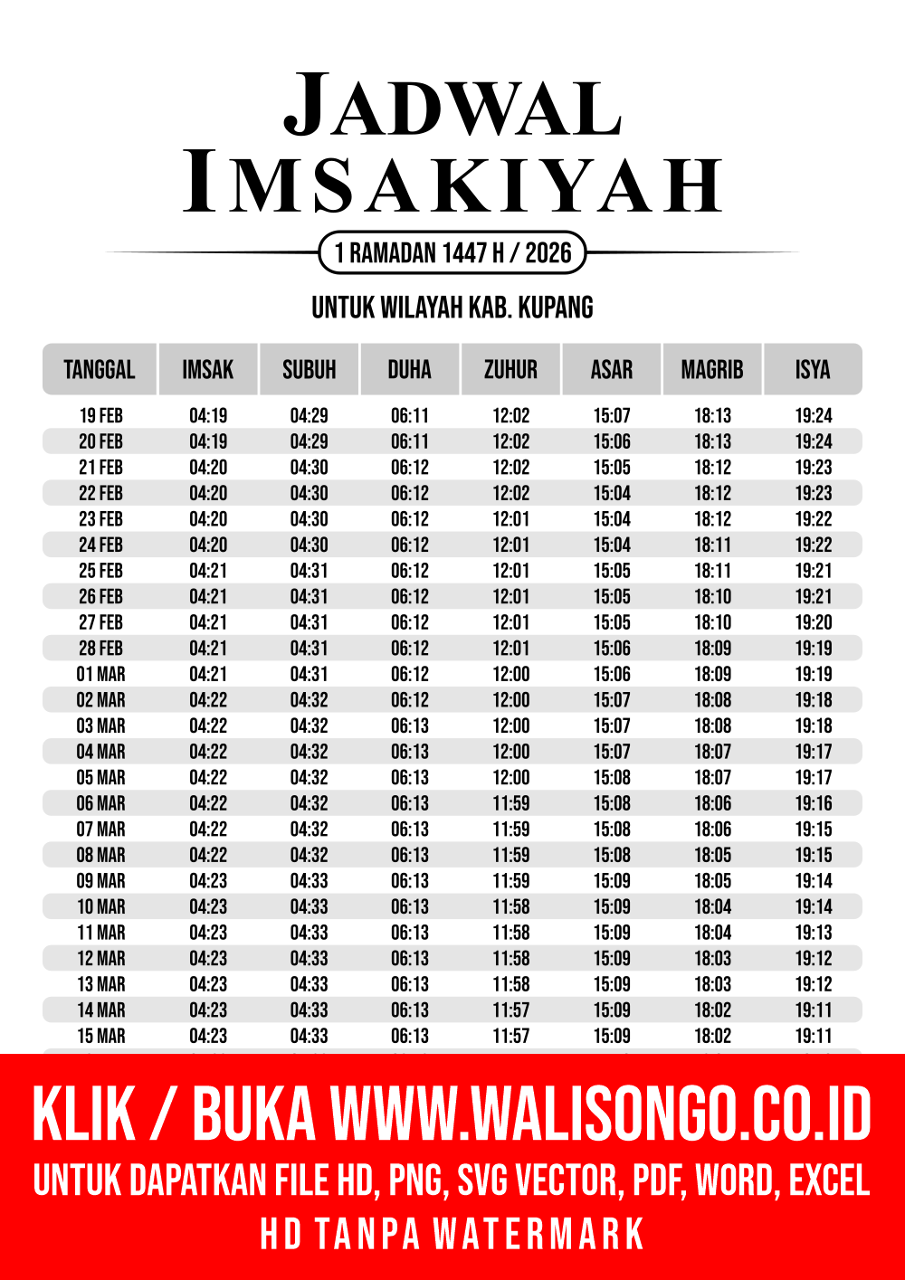 Desain Jadwal imsak Kab. Kupang 2026