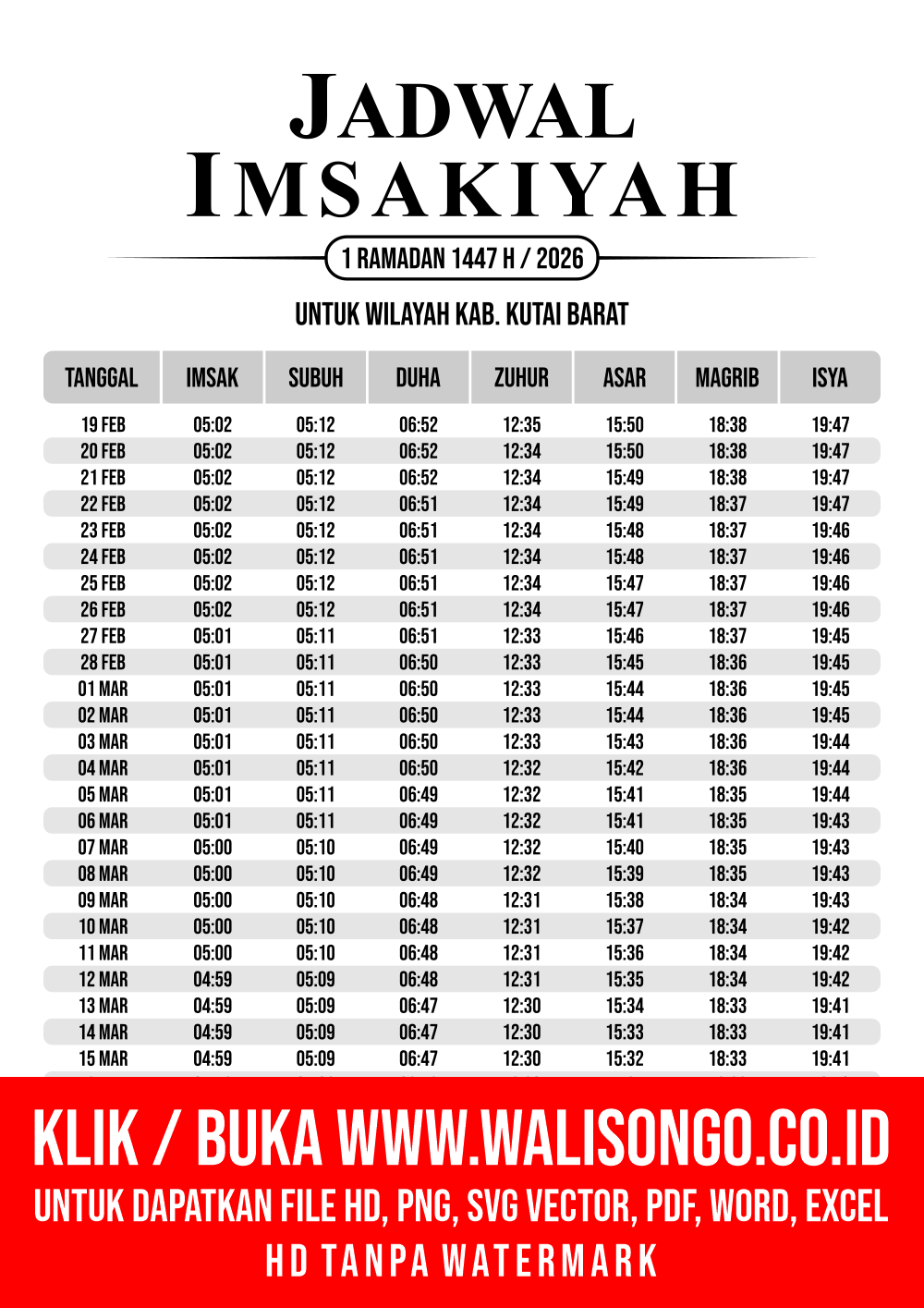 Desain Jadwal imsak Kab. Kutai Barat 2026
