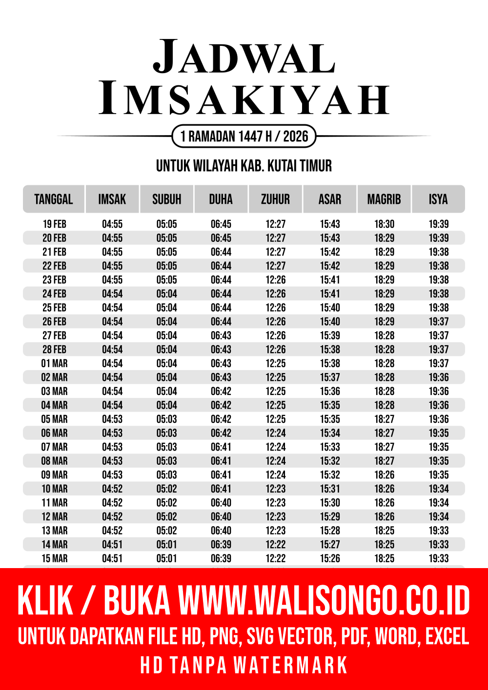 Desain Jadwal imsak Kab. Kutai Timur 2026