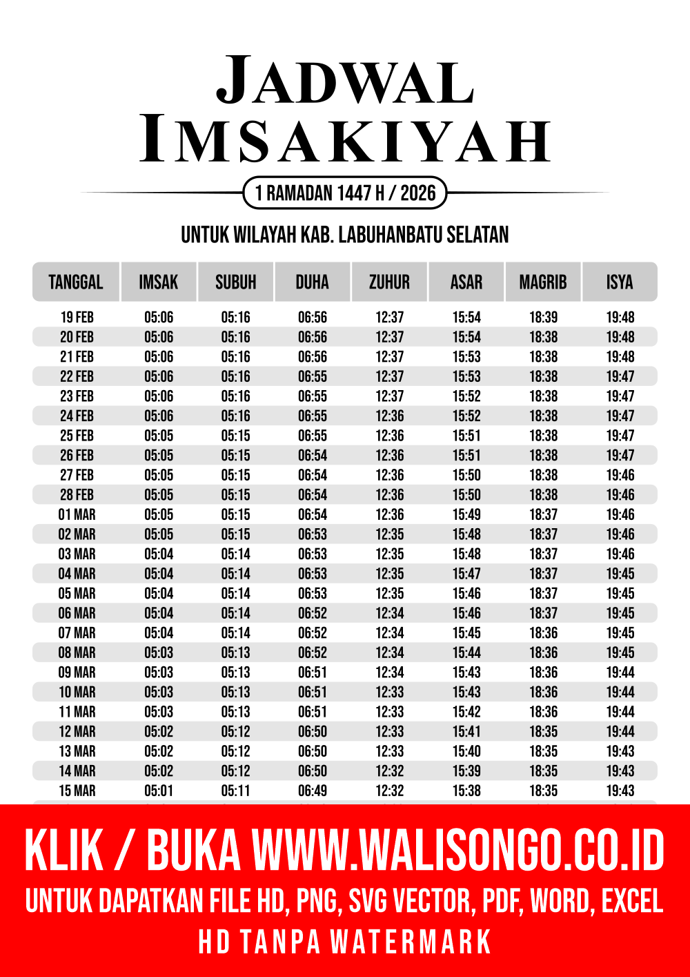 Desain Jadwal imsak Kab. Labuhanbatu Selatan 2026