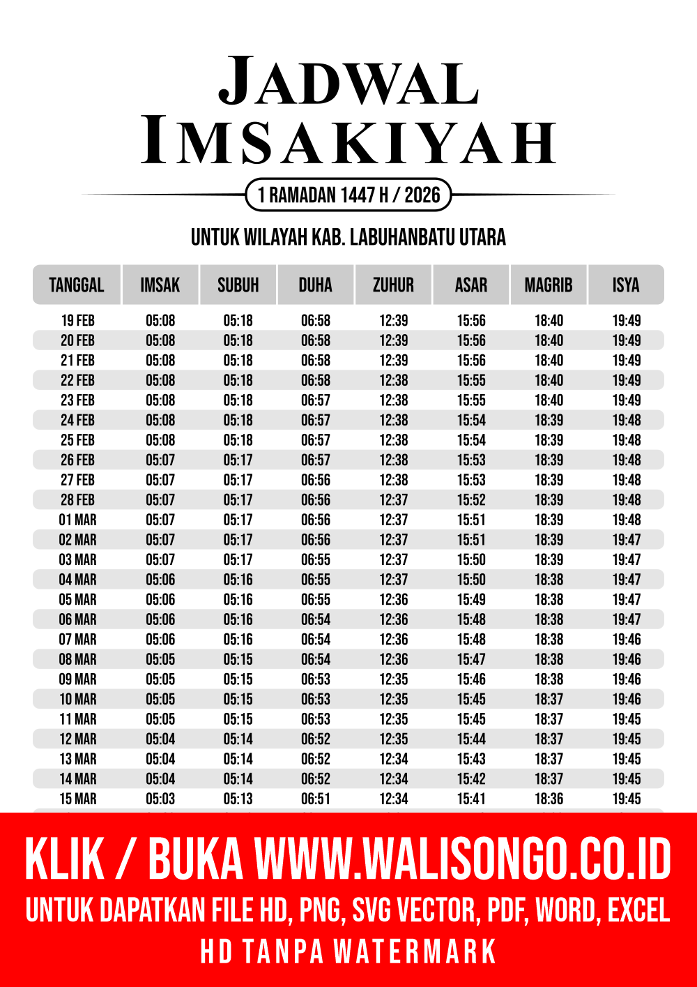 Desain Jadwal imsak Kab. Labuhanbatu Utara 2026