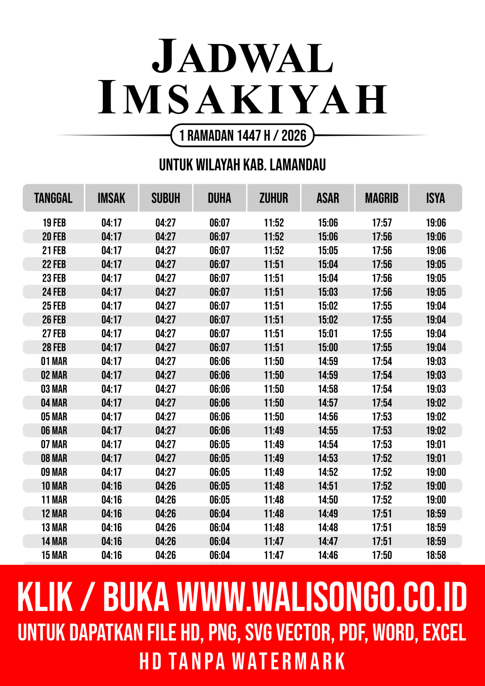 Desain Jadwal imsak Kab. Lamandau 2026