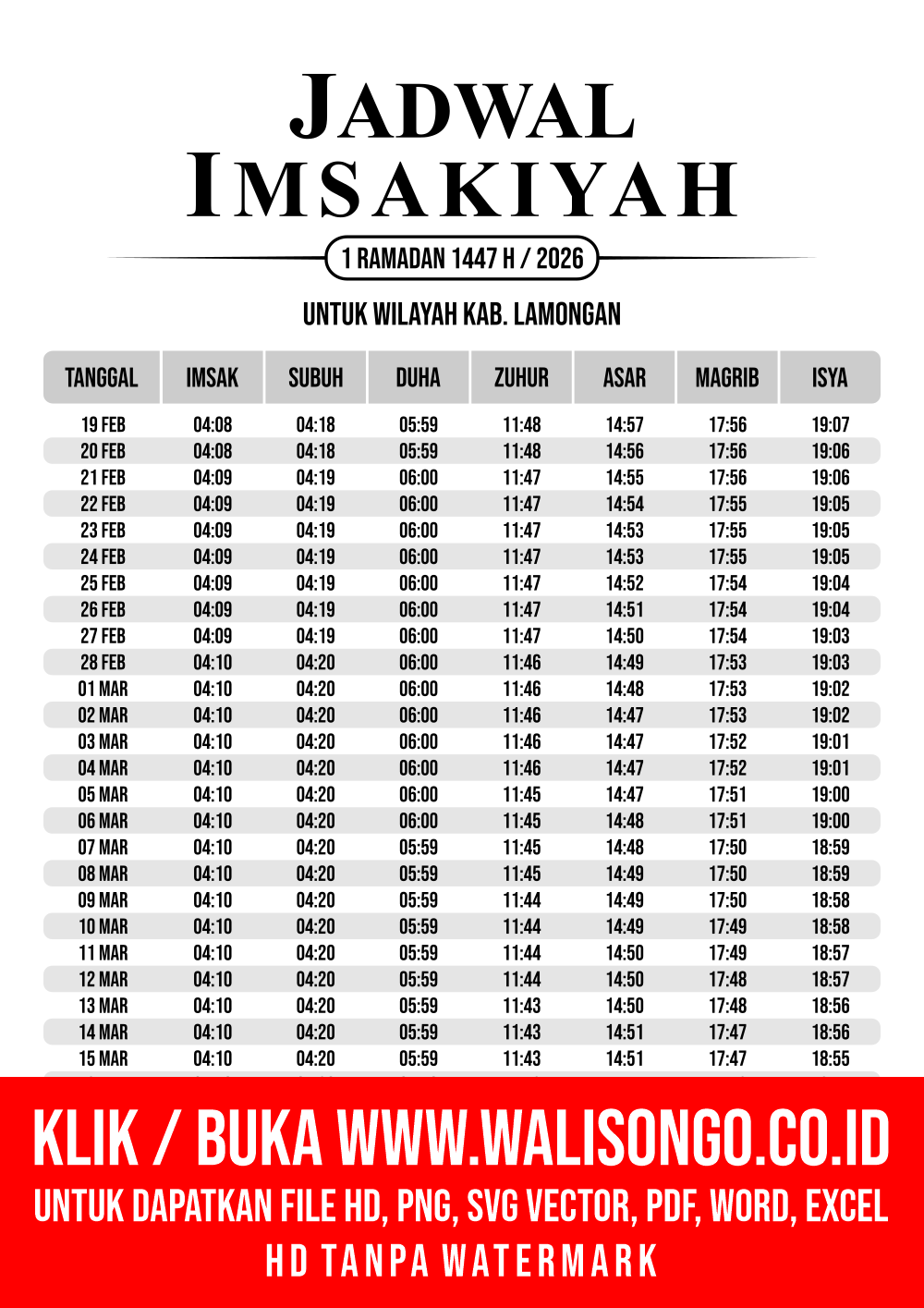 Desain Jadwal imsak Kab. Lamongan 2026