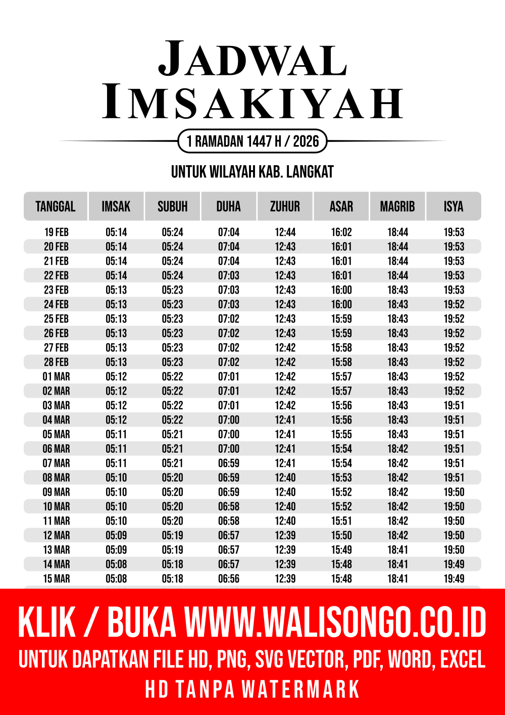 Desain Jadwal imsak Kab. Langkat 2026