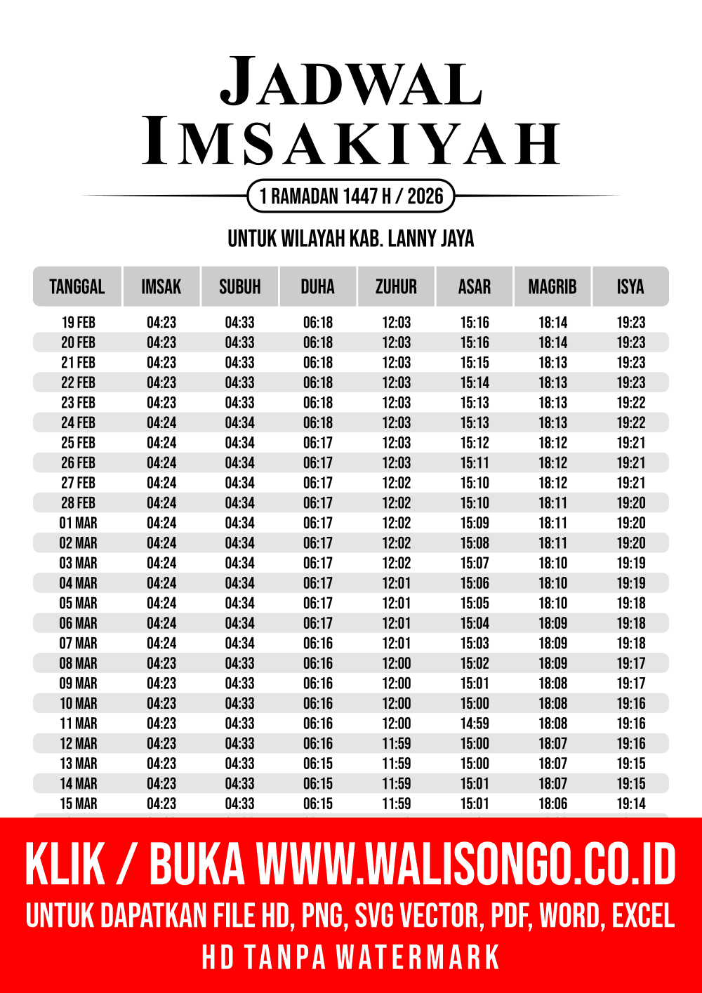 Desain Jadwal imsak Kab. Lanny Jaya 2026
