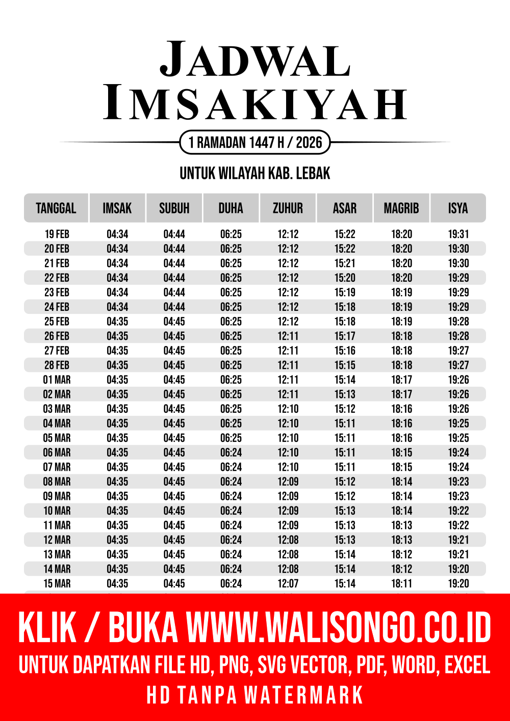 Desain Jadwal imsak Kab. Lebak 2026